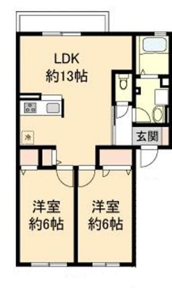 レジデンス琵琶 野洲市西河原(2LDK/1階)の間取り写真