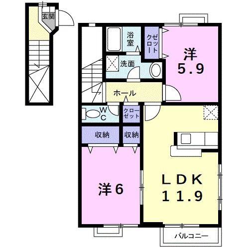 メゾンオーヴ(2LDK/2階)の間取り写真