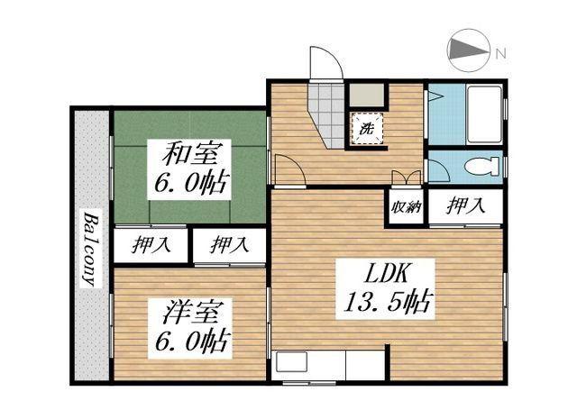 ラクシャリー春ヶ丘(2LDK/2階)の間取り写真