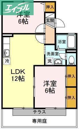 エトワール津島B棟(2LDK/1階)の間取り写真