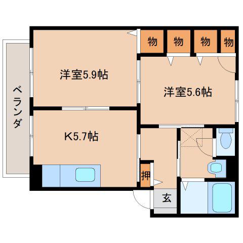 植村コート(2K/1階)の間取り写真