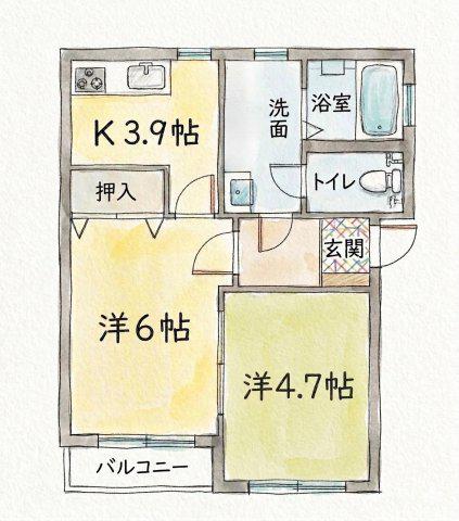 リーフリットI(2K/2階)の間取り写真