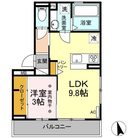 クレール天王山(1LDK/3階)の間取り写真