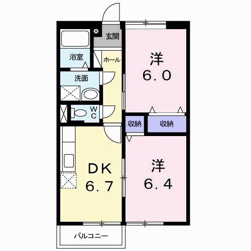 クレールコート(2DK/1階)の間取り写真