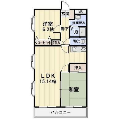 新町マンション(2LDK/2階)の間取り写真