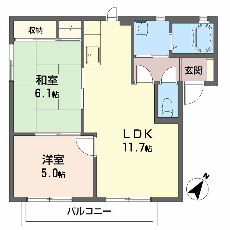 セトゥールインウエストB棟(2LDK/1階)の間取り写真