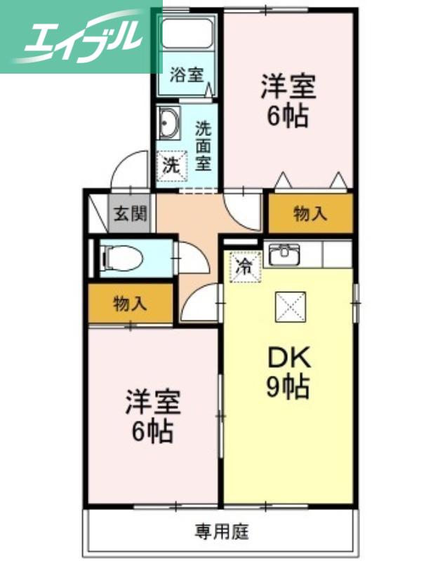 シャトレアン津高A棟(2DK/1階)の間取り写真