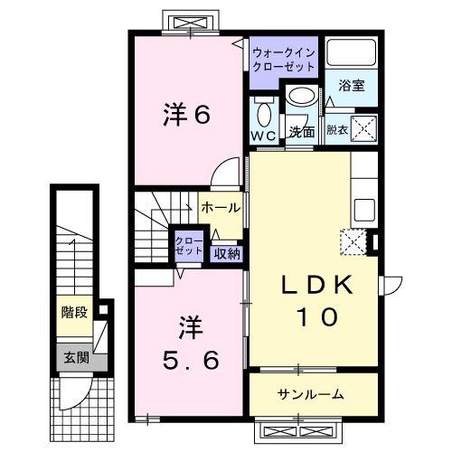 ボンヌ・シャンス(2LDK/2階)の間取り写真