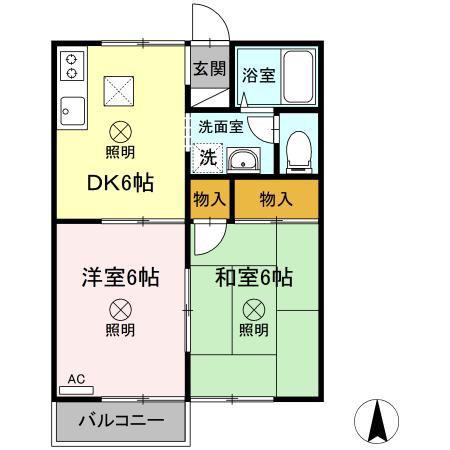 ウインドワードB棟(2DK/1階)の間取り写真