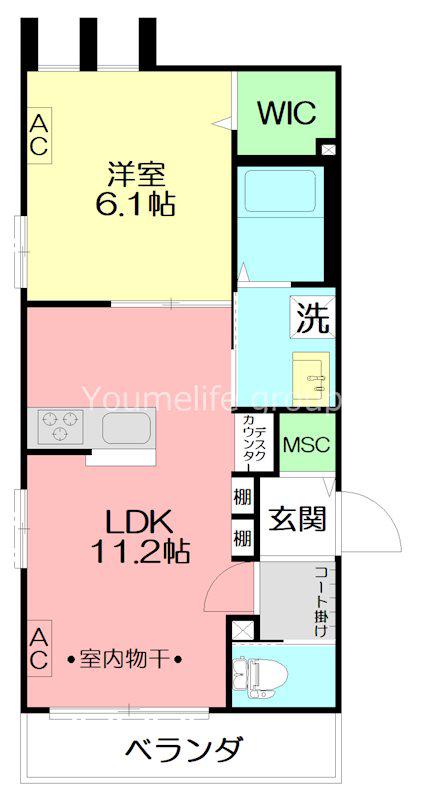TIARA(1LDK/3階)の間取り写真