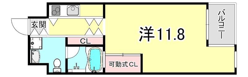 阪神本線 青木駅 徒歩8分 6階建 築20年(1K/4階)の間取り写真