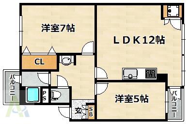 五位ノ池南ビル 2号棟(2LDK/2階)の間取り写真