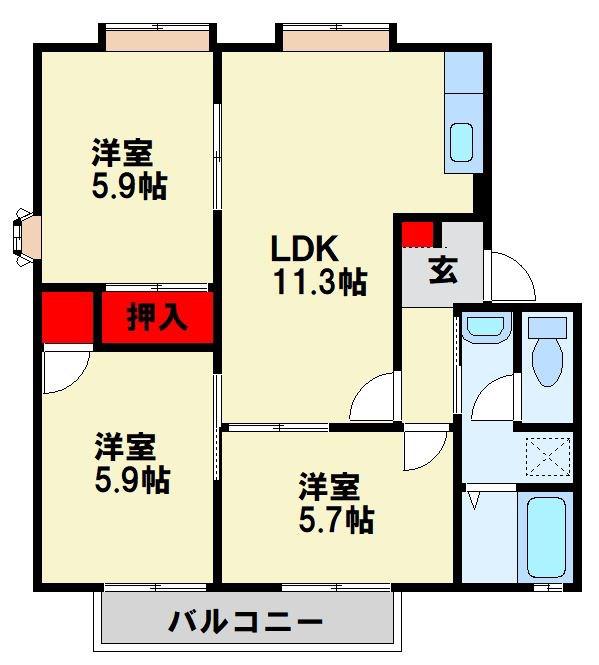 フレグランス学園台E棟(3LDK/2階)の間取り写真