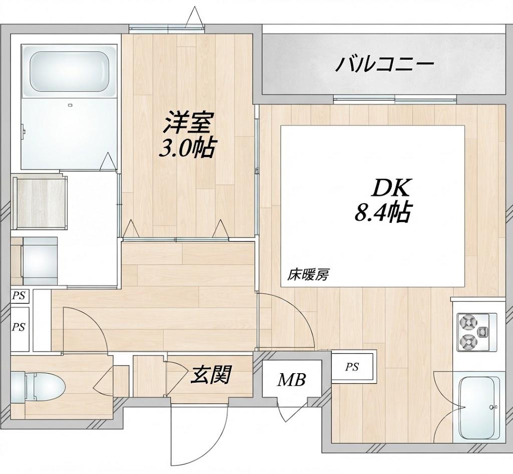 本町1丁目メゾン(1DK/3階)の間取り写真