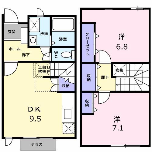 メゾンパルテール B(2DK/1階)の間取り写真