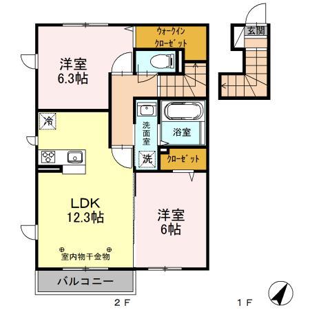 ルミニョンセパルC(2LDK/2階)の間取り写真