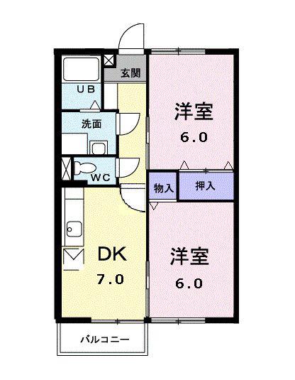 ステラコート(2DK/2階)の間取り写真