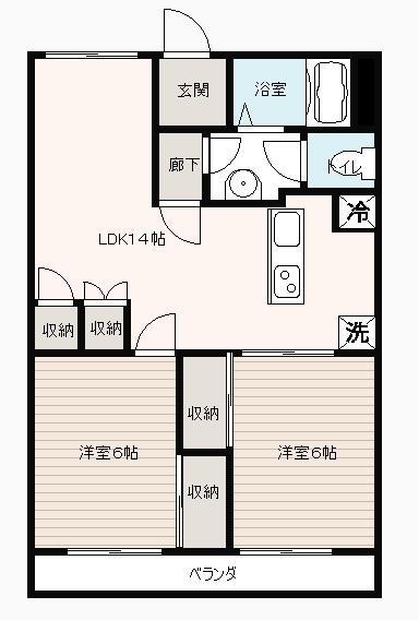こぐまマンション高松町(2LDK/1階)の間取り写真