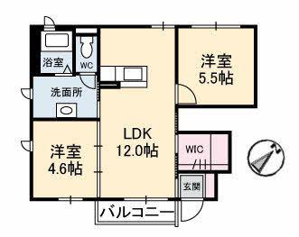 リバージュB棟(2LDK/1階)の間取り写真