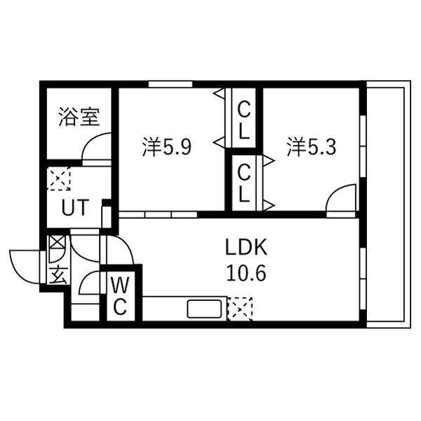 ジトローネ庄内(2LDK/3階)の間取り写真