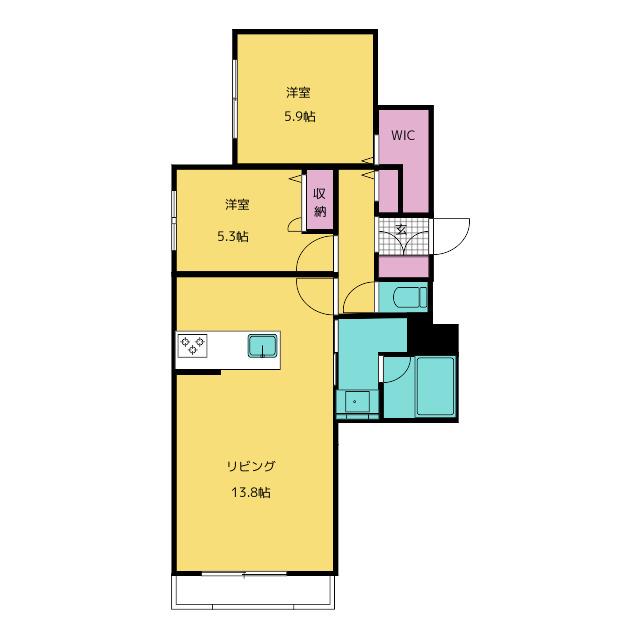 WISTERIA RESIDENCE(2LDK/3階)の間取り写真