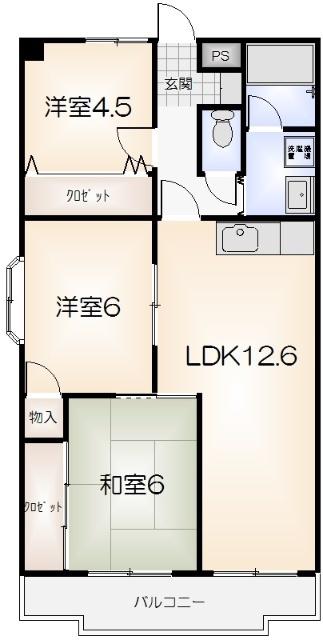 東洋ハイツ パートII(3LDK/4階)の間取り写真