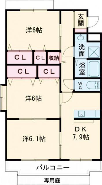 ファームガーデン利平治B棟(3LDK/1階)の間取り写真