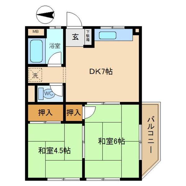 エメラルド久々知II(2DK/2階)の間取り写真