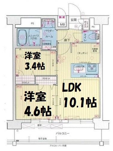 プレリス浅間町フォルテラ(2LDK/13階)の間取り写真