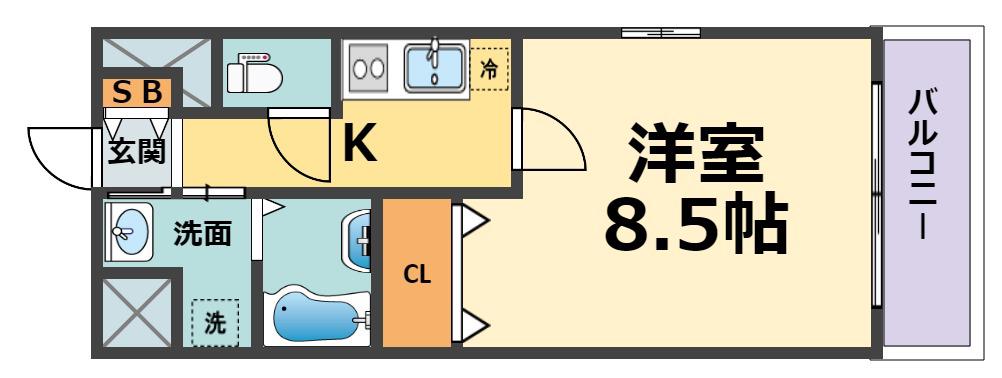ガーラ鳴尾(1K/2階)の間取り写真