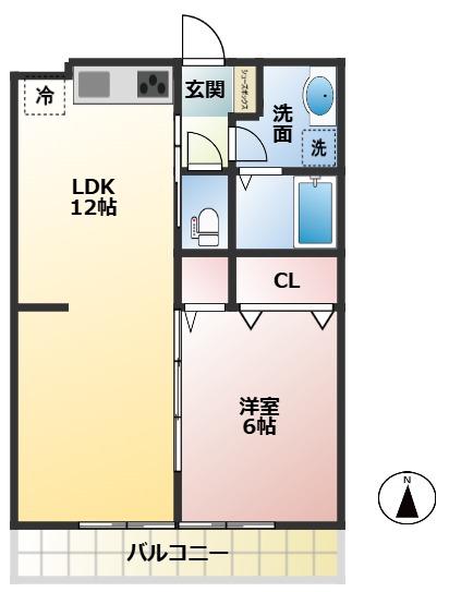 パークヒルB棟(1LDK/3階)の間取り写真