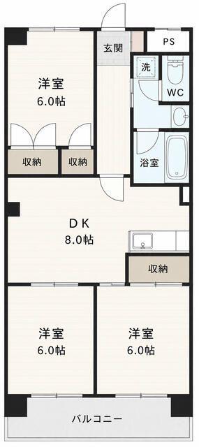 山久マンション塩野(3DK/3階)の間取り写真