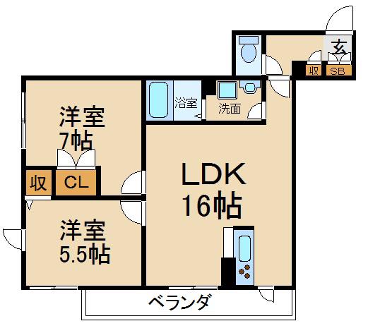 シャーメゾン・カーラ(2LDK/1階)の間取り写真