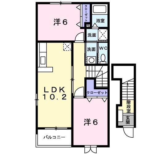 カーサ グランデB(2LDK/2階)の間取り写真