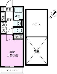グランカスケードみのり台(1K/2階)の間取り写真