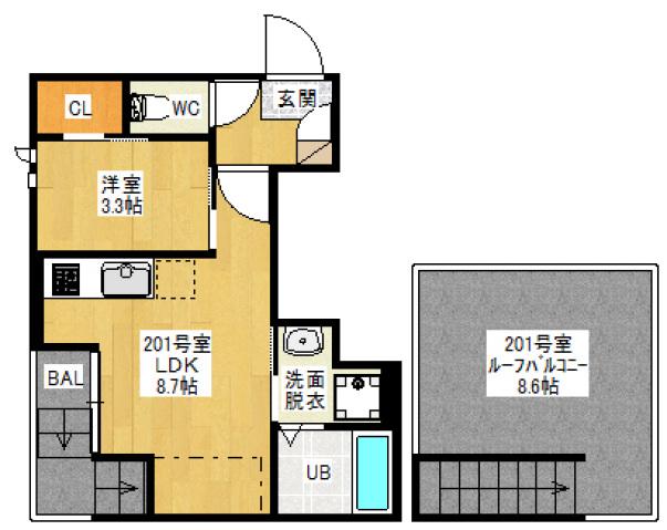 GRANDTIC 西崎(1LDK/2階)の間取り写真