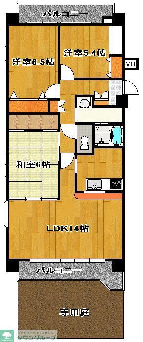 COZY緑が丘B棟(3LDK/1階)の間取り写真
