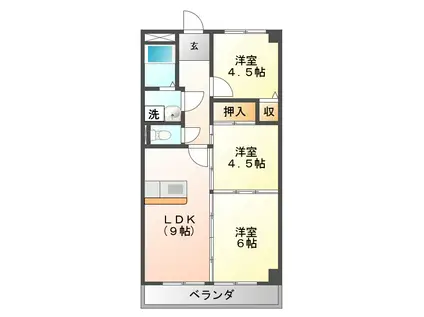 大福第9ビル(3DK/4階)の間取り写真