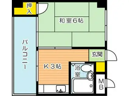 小倉ホースビル(1K/3階)の間取り写真