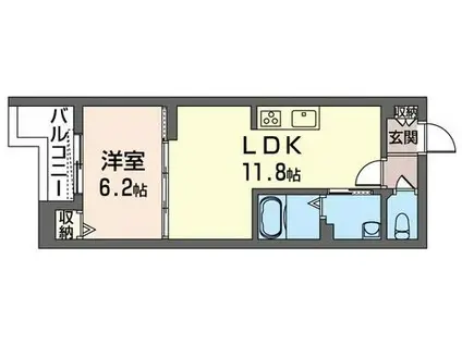 グランドソレイユ谷戸(1LDK/2階)の間取り写真