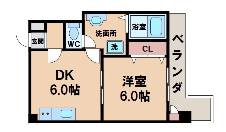 ジョイテル阿倍野(1DK/8階)の間取り写真
