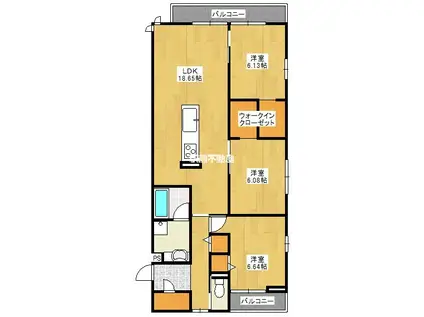 ラ・カーサ・フェリーチェ(3LDK/2階)の間取り写真