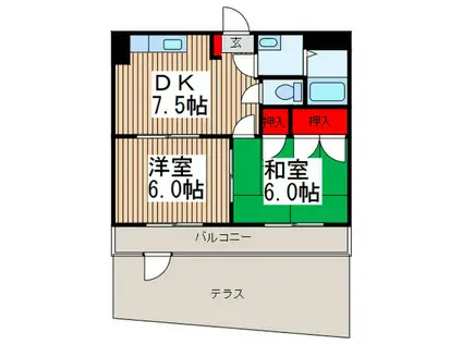 カーサ塚越(2DK/1階)の間取り写真