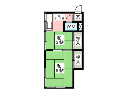 たけおか荘(2K/1階)の間取り写真