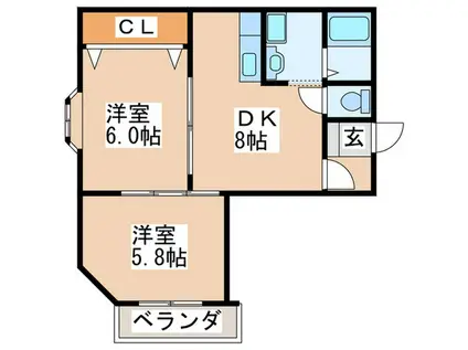 サニーハウス(2DK/4階)の間取り写真
