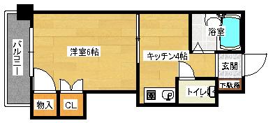 高中ビル(1DK/3階)の間取り写真