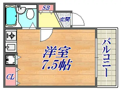 ラムール春日野道(ワンルーム/2階)の間取り写真