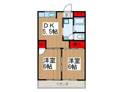 サンライズ小島(2DK/2階)の間取り写真