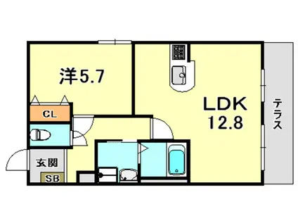 潮見台コート(1LDK/1階)の間取り写真