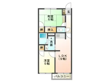 アメニティ亀山 C(2DK/1階)の間取り写真